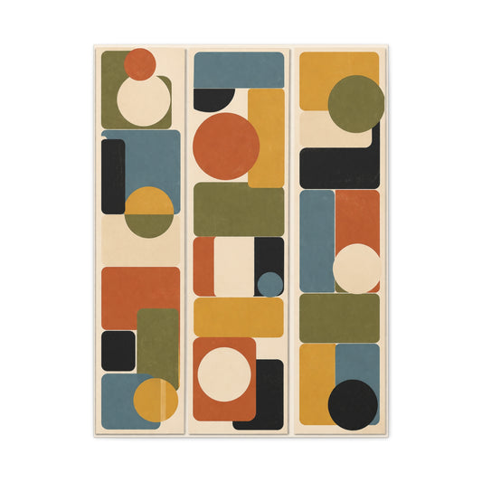 Mid-Century Modern Geometric Triptych Wall Art & Canvas Print