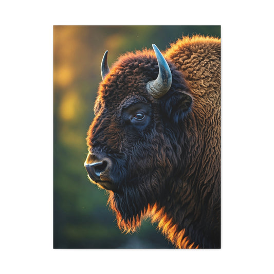 Golden Hour Bison Side Profile Wall Art & Canvas Print