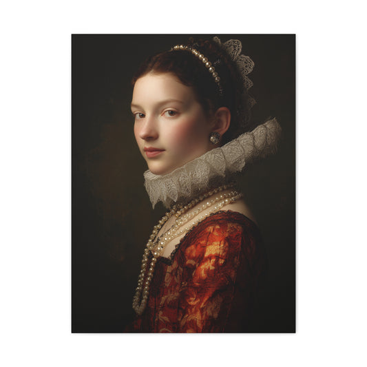 Baroque Noblewoman With Pearls Classical Portrait Wall Art & Canvas Print