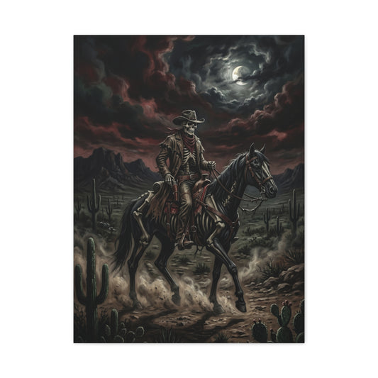 Moonlit Skeleton Rider Desert Journey Wall Art & Canvas Print