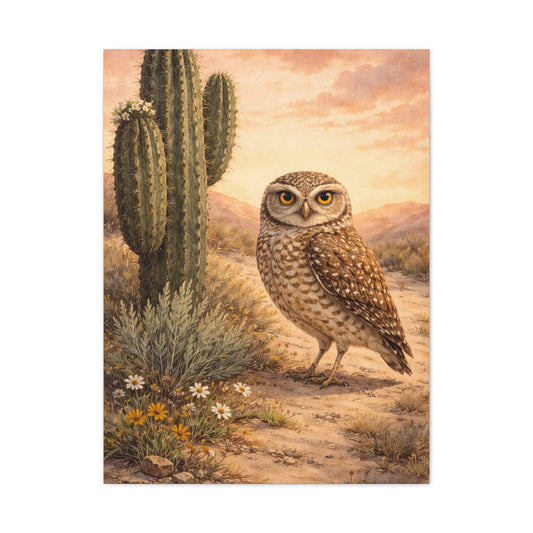 Desert Burrowing Owl Landscape Wall Art & Canvas Print