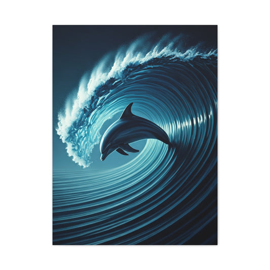 Dolphin Within Ocean Wave Motion Wall Art & Canvas Prints