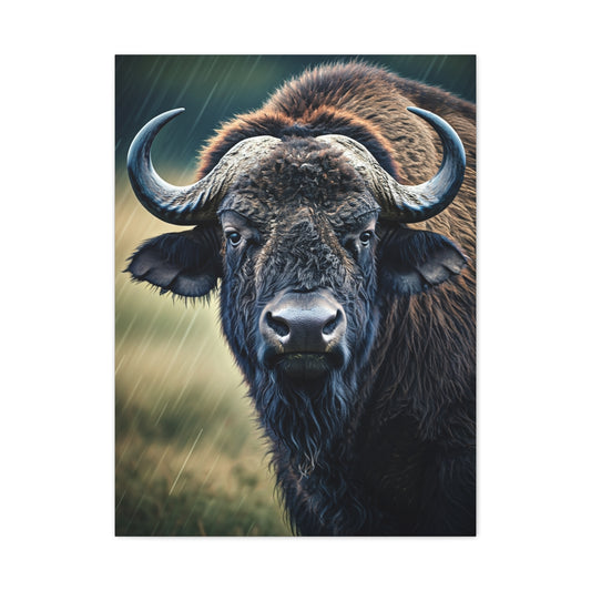 Cape Buffalo Frontal Portrait with Curved Horn Emphasis Wall Art & Canvas Print