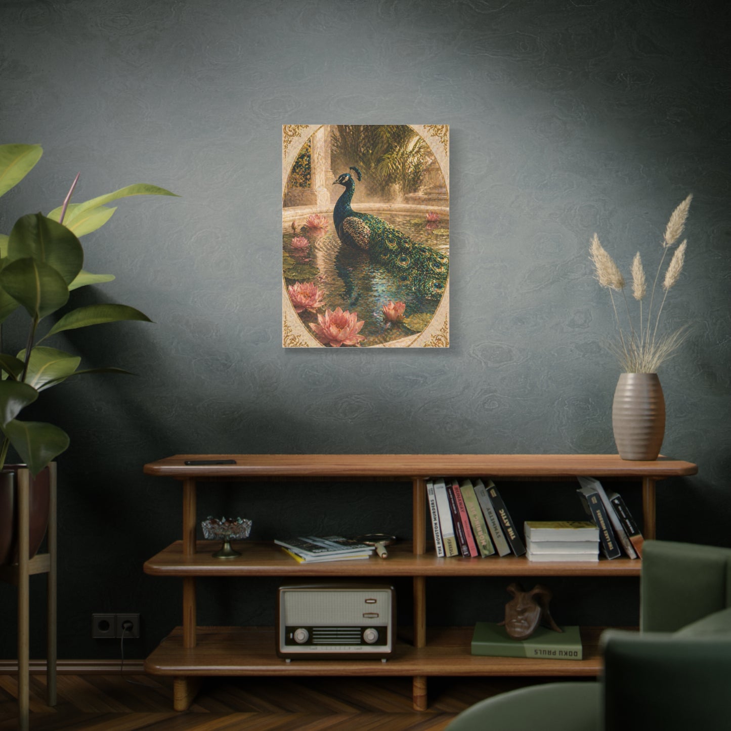 Lotus Pool Peacock Reflection Wall Art & Canvas Print