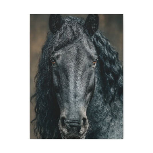 Black Horse Frontal Portrait Wall Art & Canvas Print