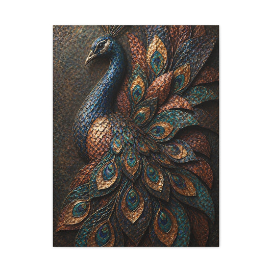 Sculptural Metal Peacock Relief Wall Art & Canvas Print
