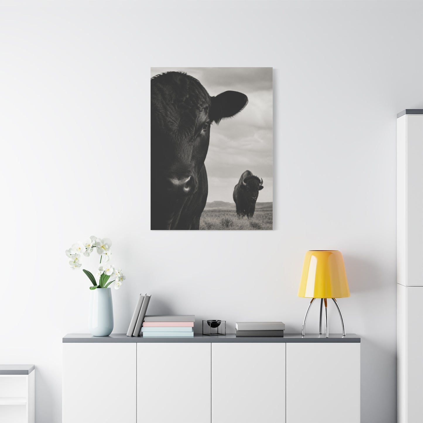 Black Angus & Bison Dual Portrait Landscape Wall Art & Canvas Print