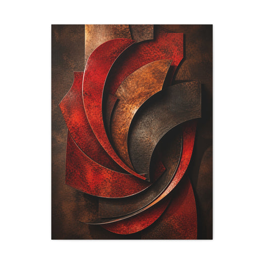 Sculptural Red Metal Wave Composition Wall Art & Canvas Print