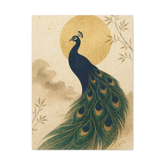 Japandi Moon Peacock Minimal Wall Art & Canvas Print
