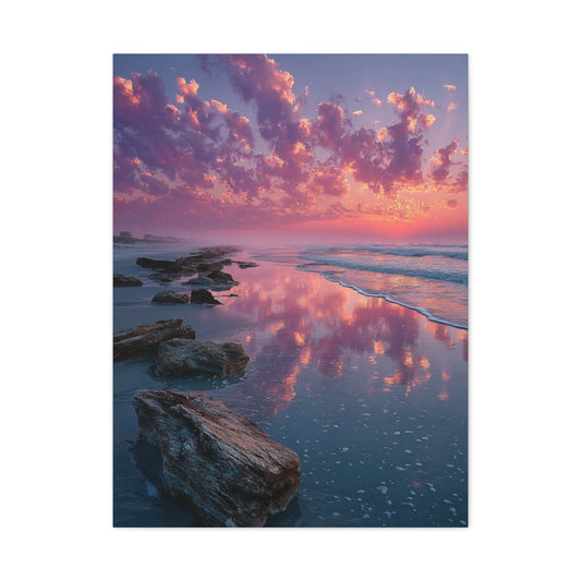 Sunrise Driftwood Shoreline Reflection Wall Art & Canvas Print