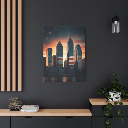 Urban Skyline Patriot Flag Reflection Wall Art & Canvas Prints
